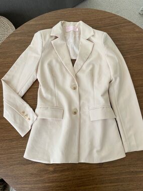 Beginning Boutique x Emma Rose Cream Tailored Blazer with back cut out